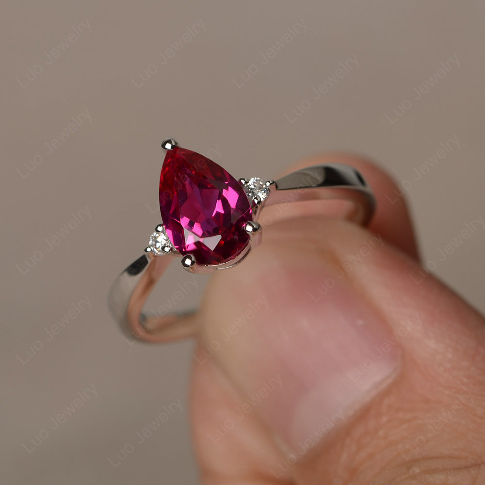 Simple Pear Shaped Ruby Wedding Ring - LUO Jewelry