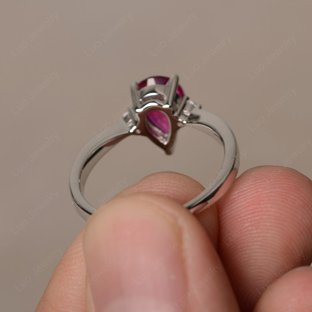 Simple Pear Shaped Ruby Wedding Ring - LUO Jewelry