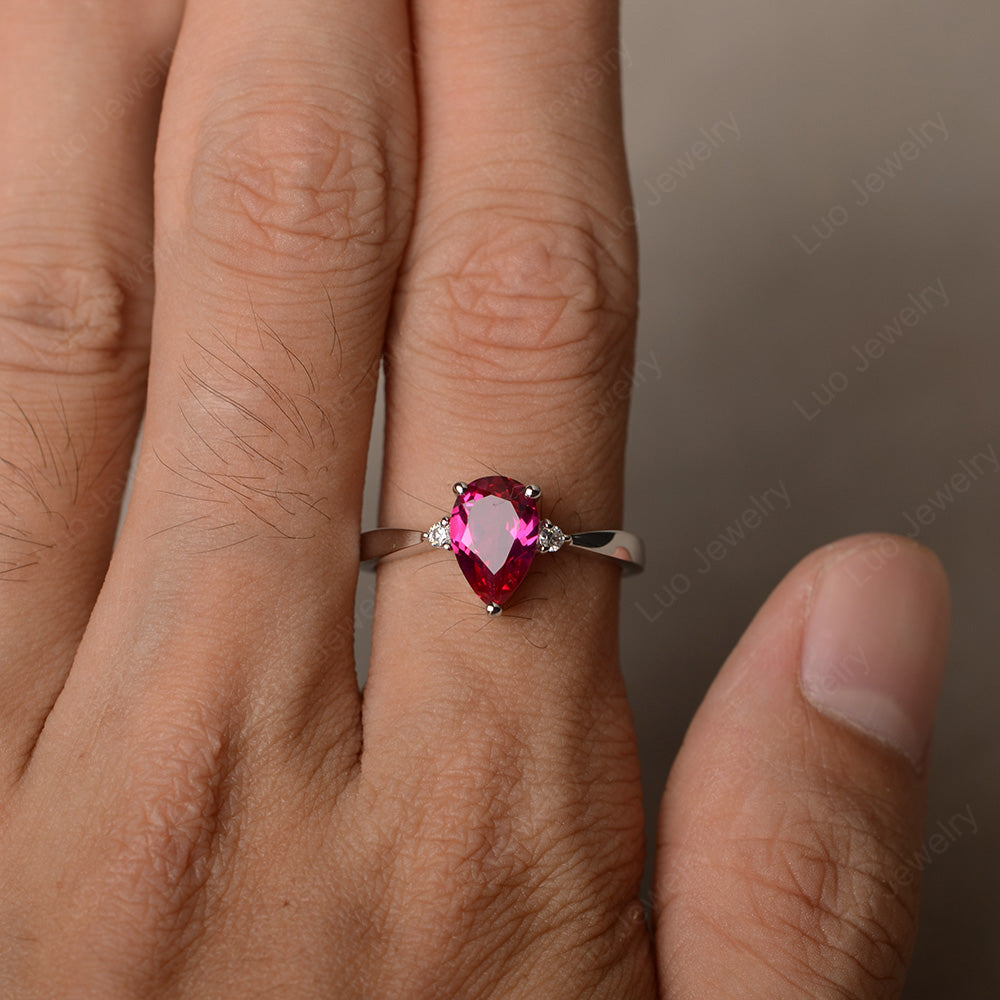 Simple Pear Shaped Ruby Wedding Ring - LUO Jewelry