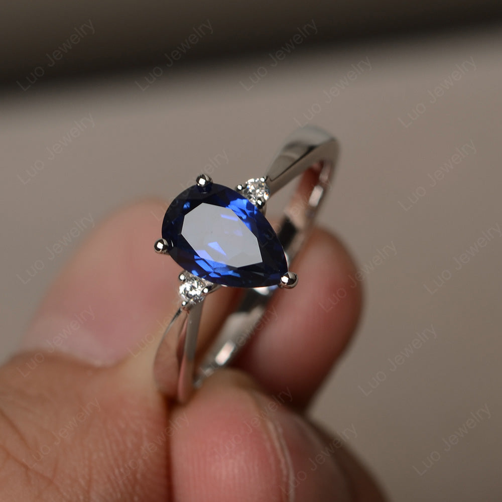Simple Pear Shaped Lab Sapphire Wedding Ring - LUO Jewelry