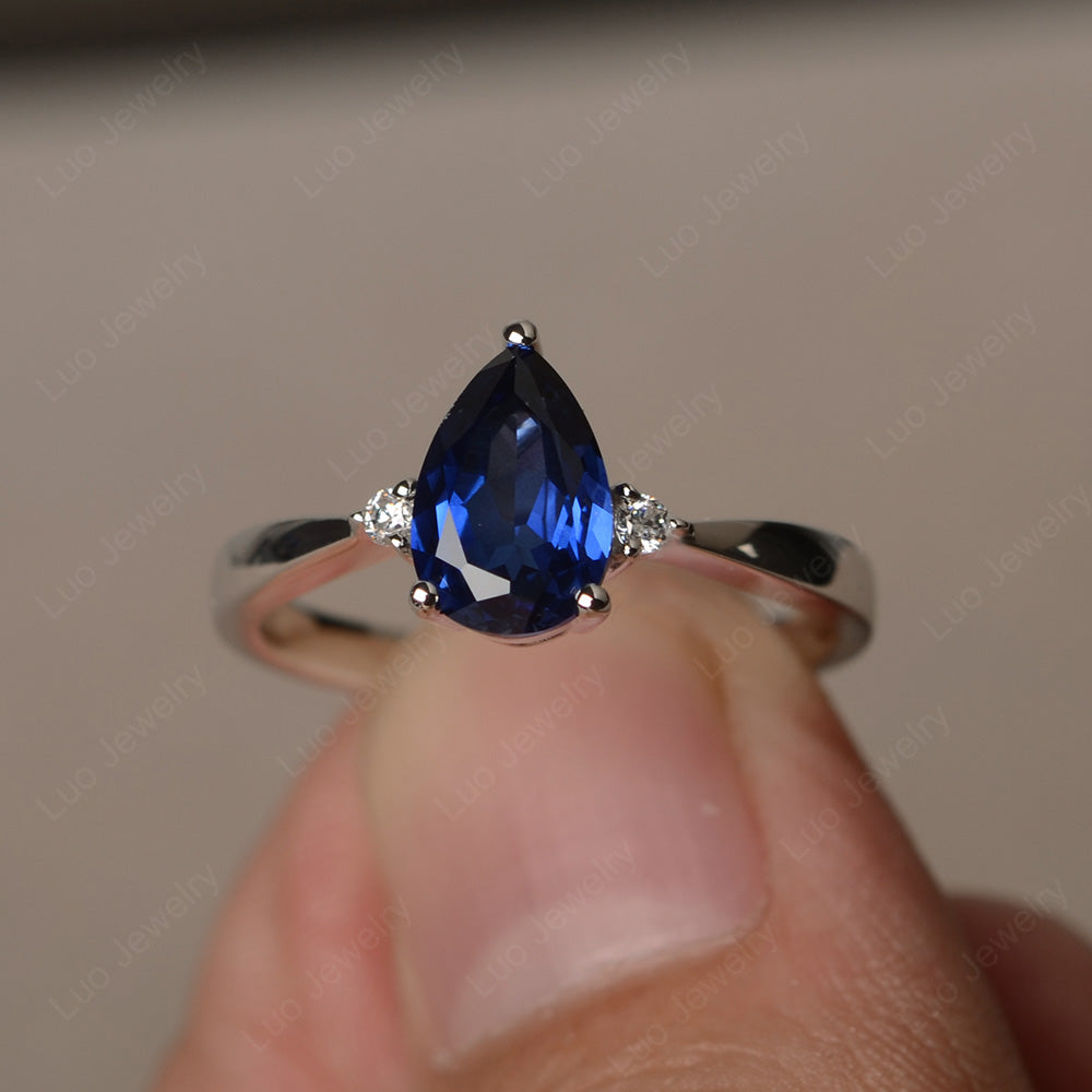 Simple Pear Shaped Lab Sapphire Wedding Ring - LUO Jewelry