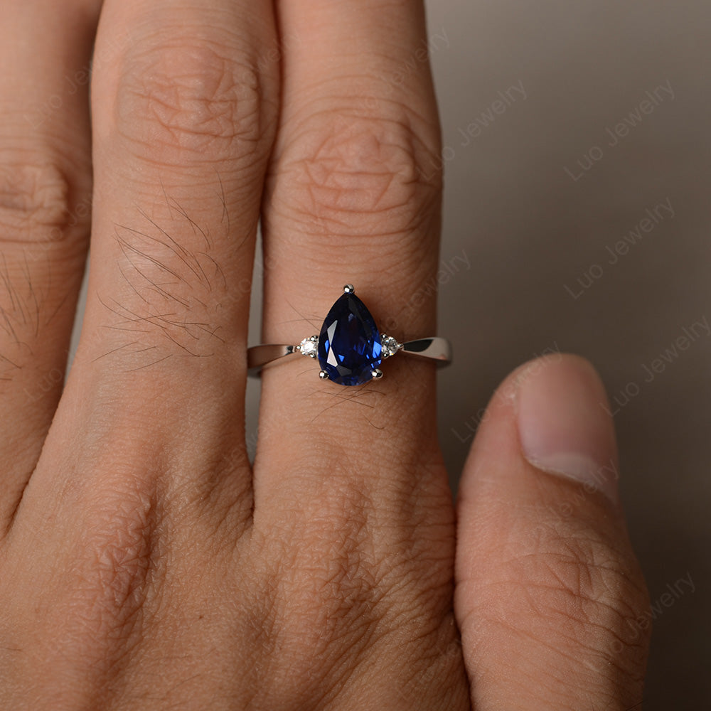 Simple Pear Shaped Lab Sapphire Wedding Ring - LUO Jewelry
