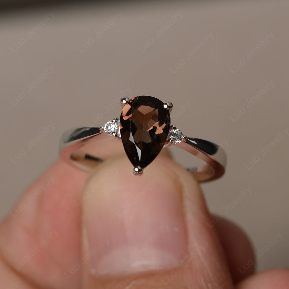 Simple Pear Shaped Smoky Quartz  Wedding Ring - LUO Jewelry