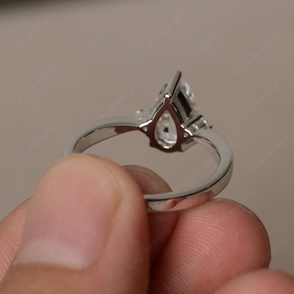 Simple Pear Shaped White Topaz Wedding Ring - LUO Jewelry