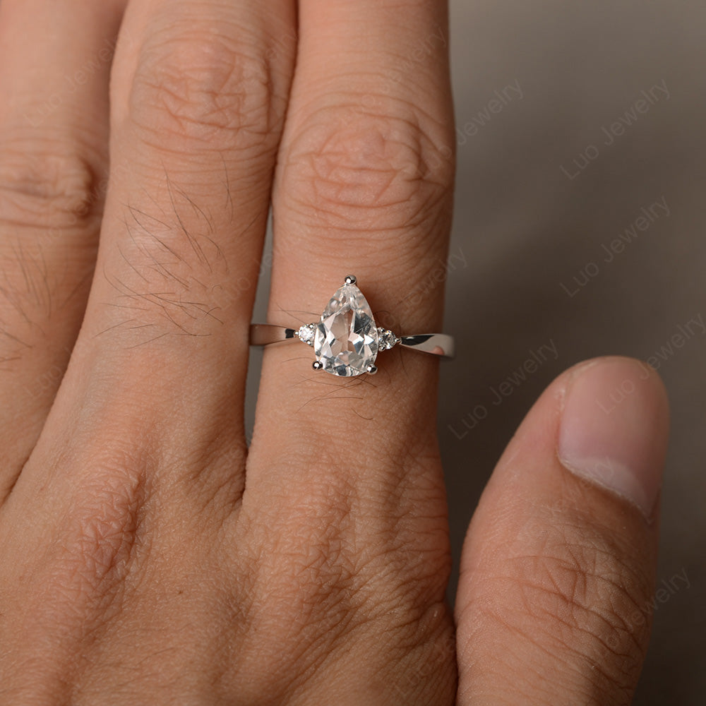 Simple Pear Shaped White Topaz Wedding Ring - LUO Jewelry