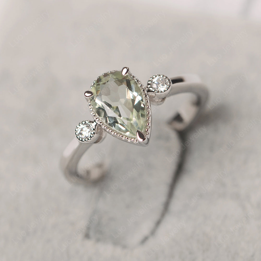 Vintage Pear Shaped Green Amethyst Ring - LUO Jewelry