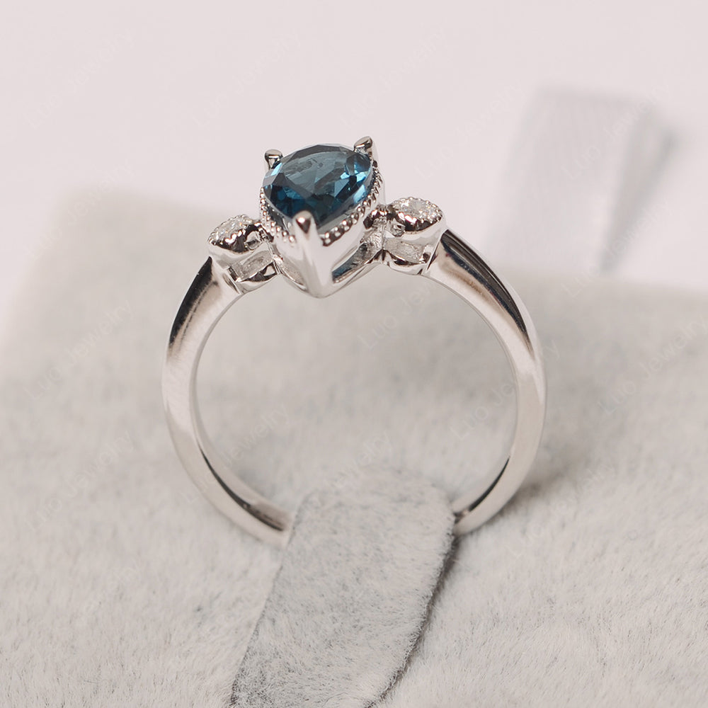 Vintage Pear Shaped London Blue Topaz Ring - LUO Jewelry