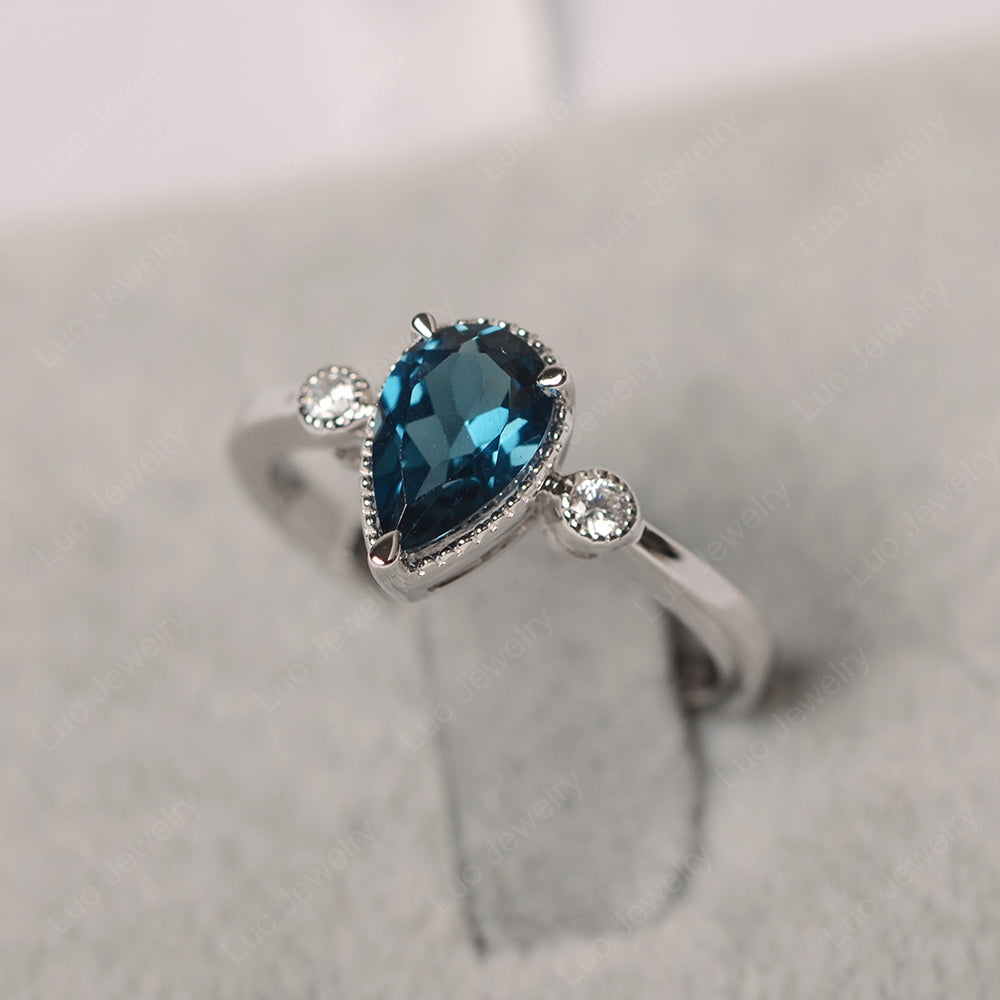 Vintage Pear Shaped London Blue Topaz Ring - LUO Jewelry
