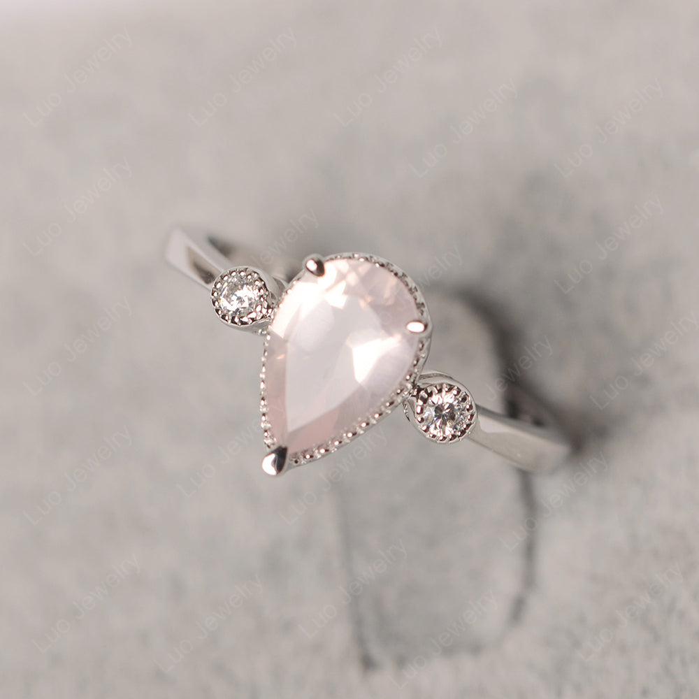 Vintage Pear Shaped Rose Quartz Ring - LUO Jewelry