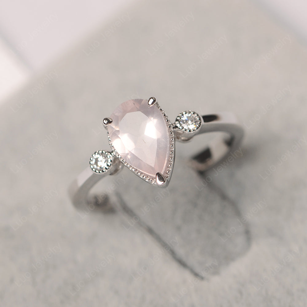 Vintage Pear Shaped Rose Quartz Ring - LUO Jewelry