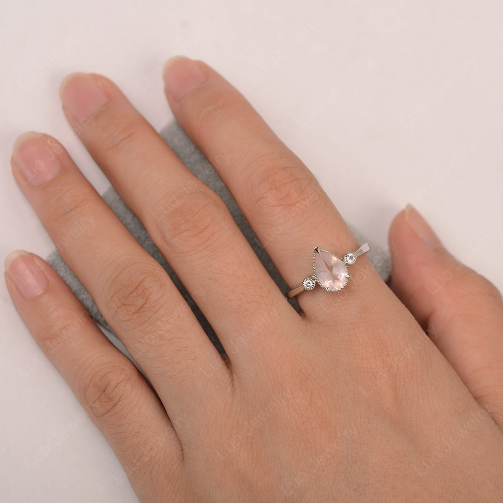 Vintage Pear Shaped Rose Quartz Ring - LUO Jewelry