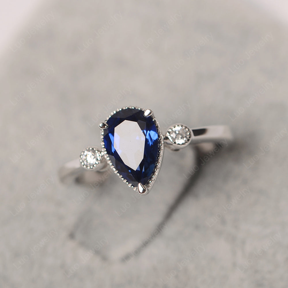 Vintage Pear Shaped Lab Sapphire Ring - LUO Jewelry