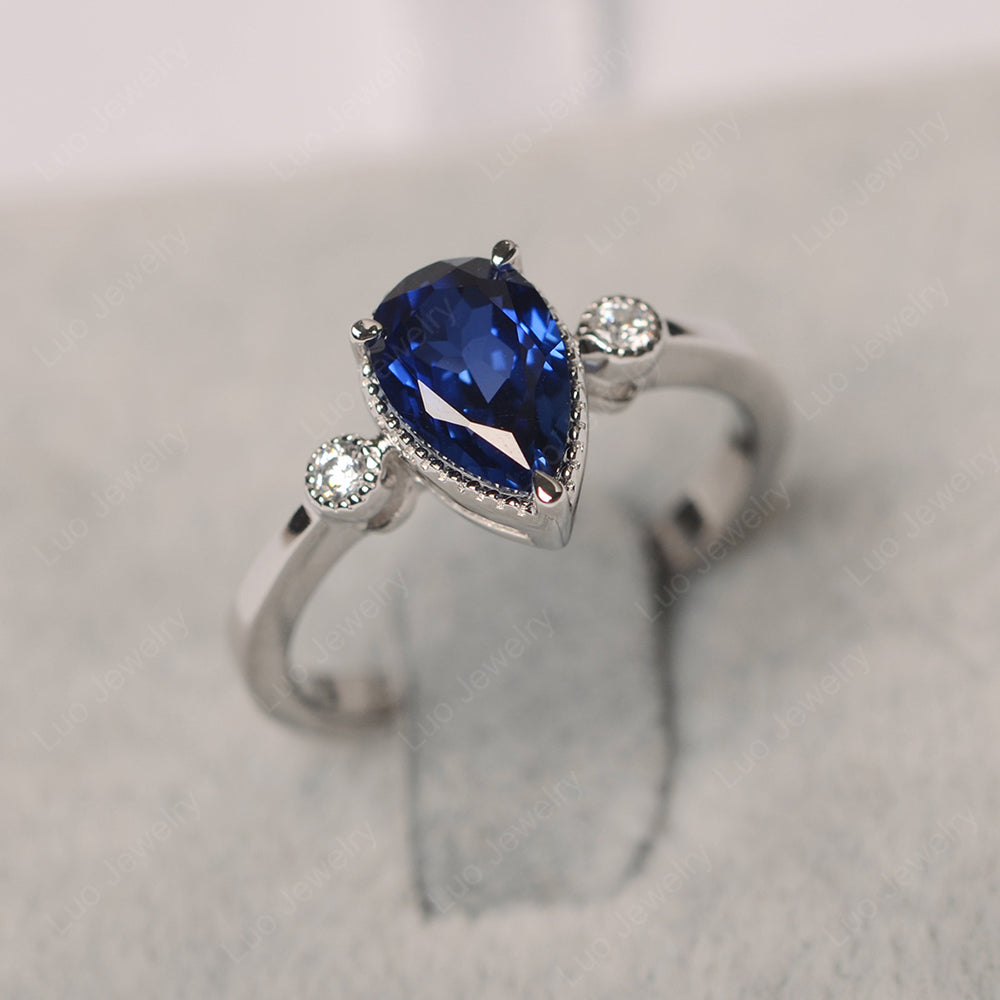 Vintage Pear Shaped Lab Sapphire Ring - LUO Jewelry