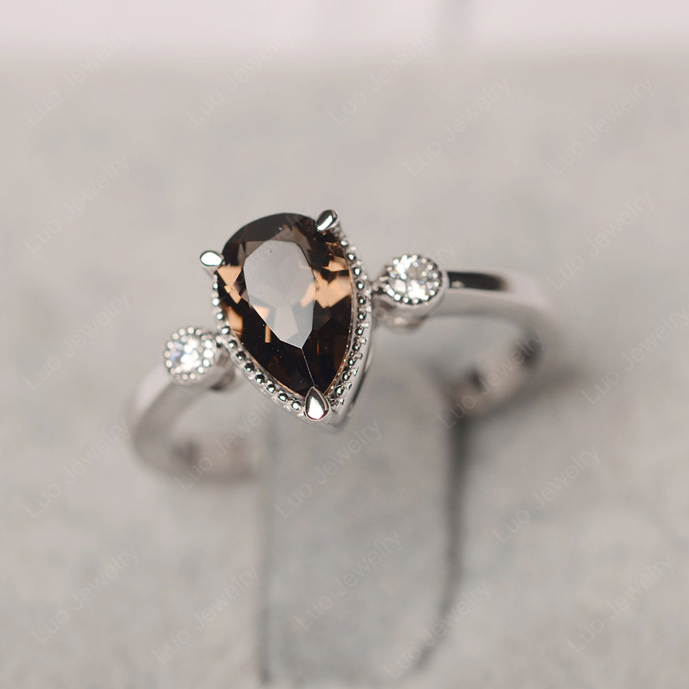 Vintage Pear Shaped Smoky Quartz  Ring - LUO Jewelry