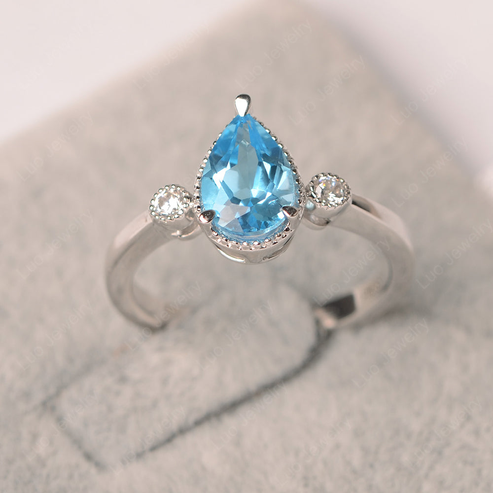 Vintage Pear Shaped Swiss Blue Topaz Ring - LUO Jewelry