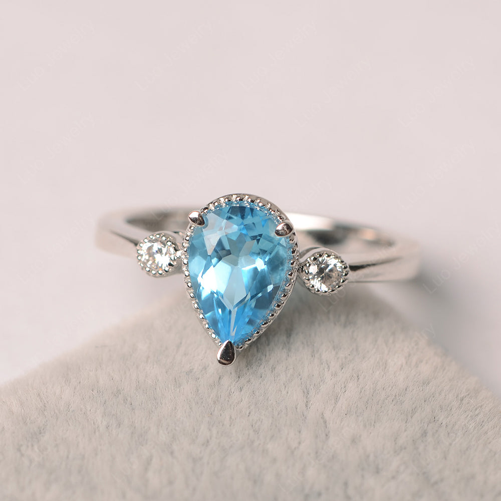 Vintage Pear Shaped Swiss Blue Topaz Ring - LUO Jewelry
