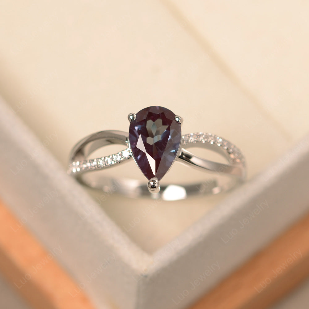 Pear Shaped Alexandrite Ring Split Shank - LUO Jewelry