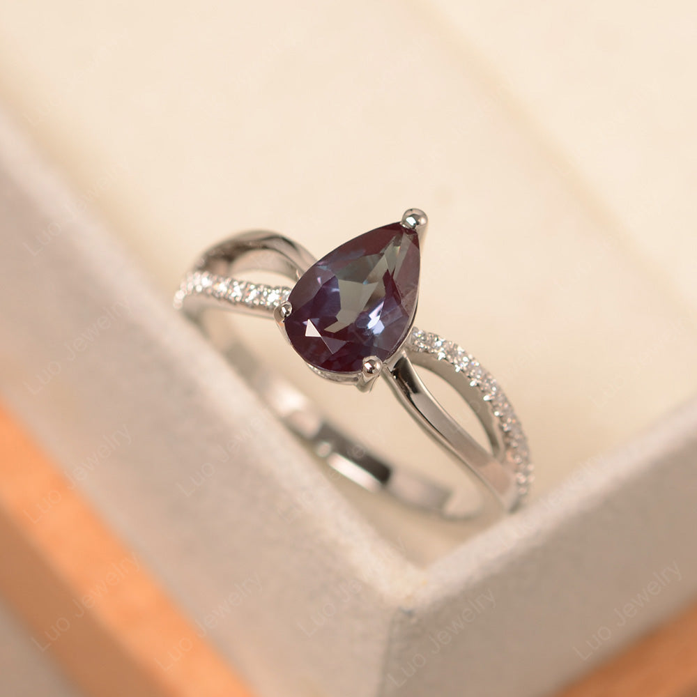 Pear Shaped Alexandrite Ring Split Shank - LUO Jewelry