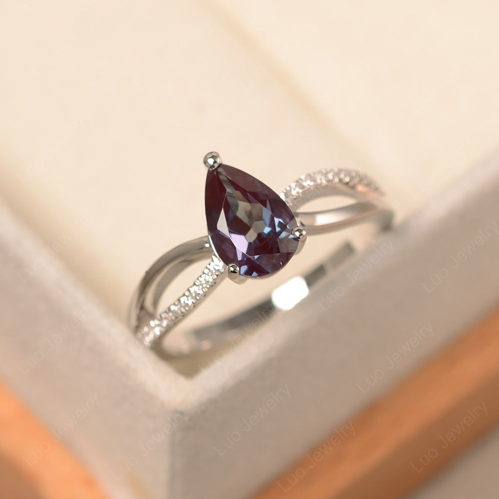 Pear Shaped Alexandrite Ring Split Shank - LUO Jewelry