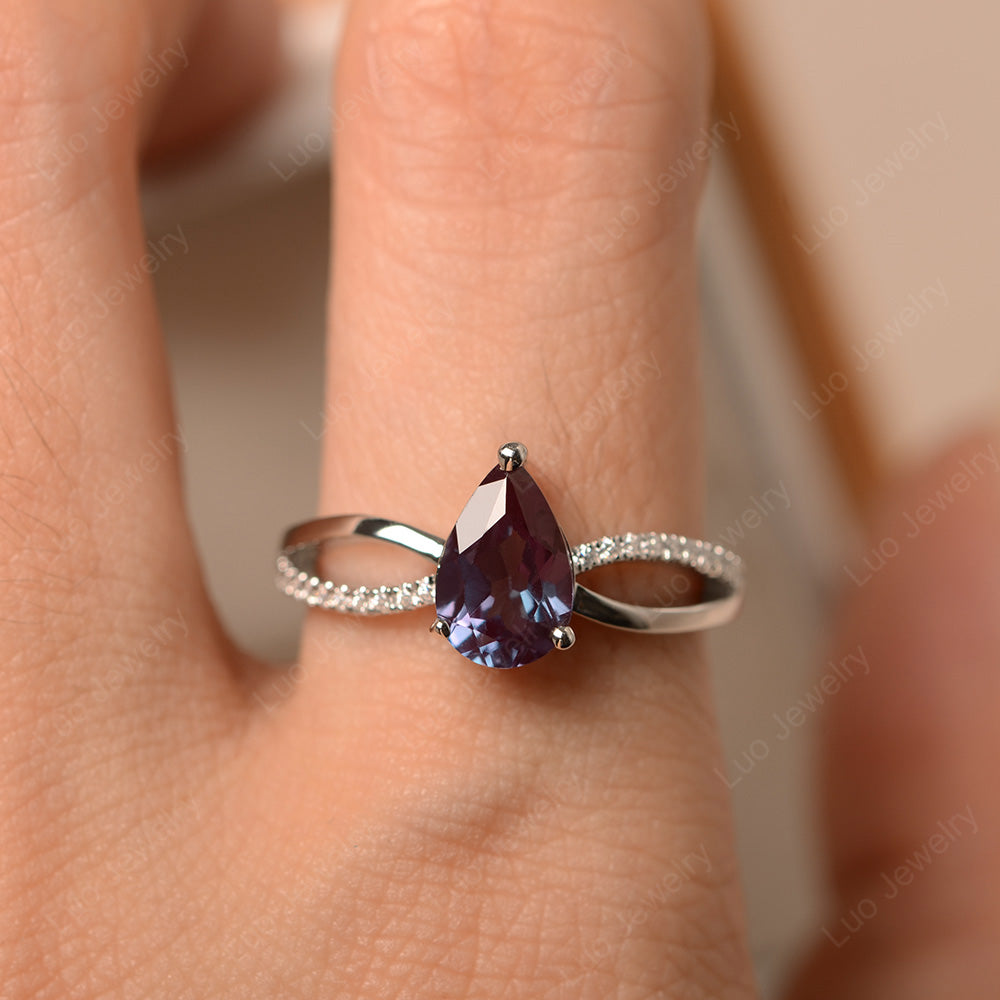Pear Shaped Alexandrite Ring Split Shank - LUO Jewelry