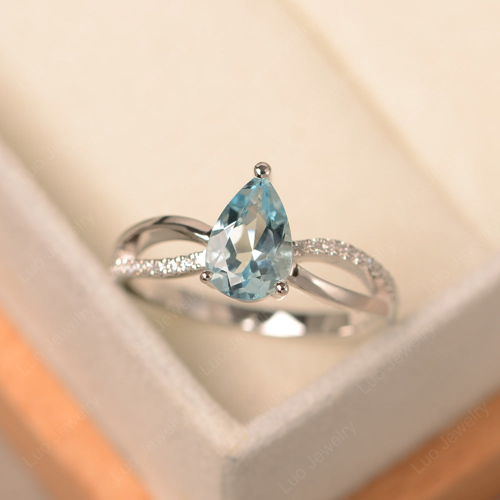 Pear Shaped Aquamarine Ring Split Shank - LUO Jewelry