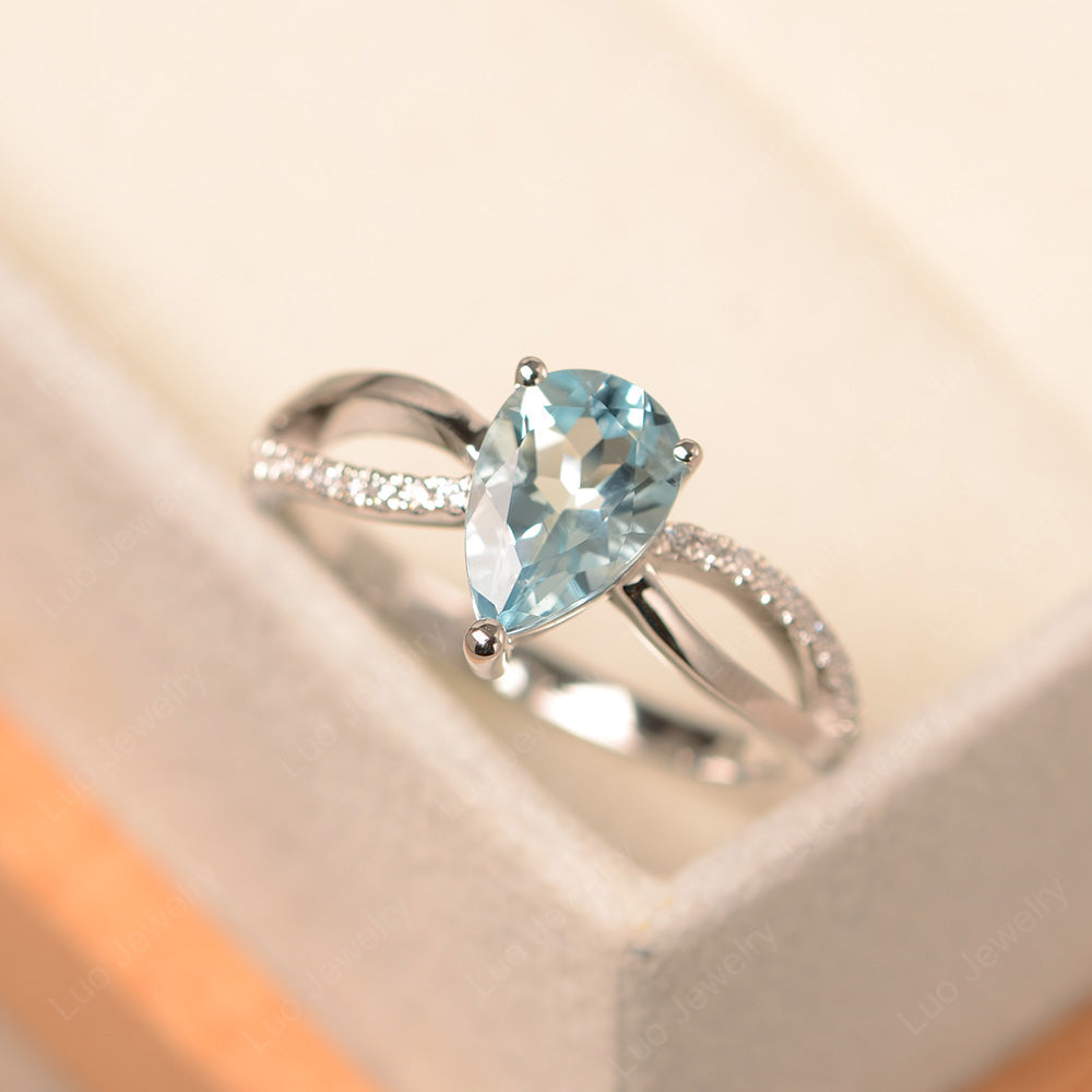 Pear Shaped Aquamarine Ring Split Shank - LUO Jewelry