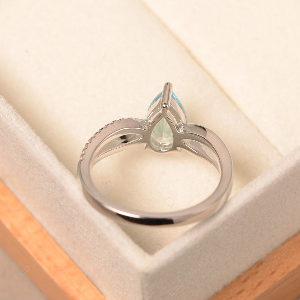 Pear Shaped Aquamarine Ring Split Shank - LUO Jewelry