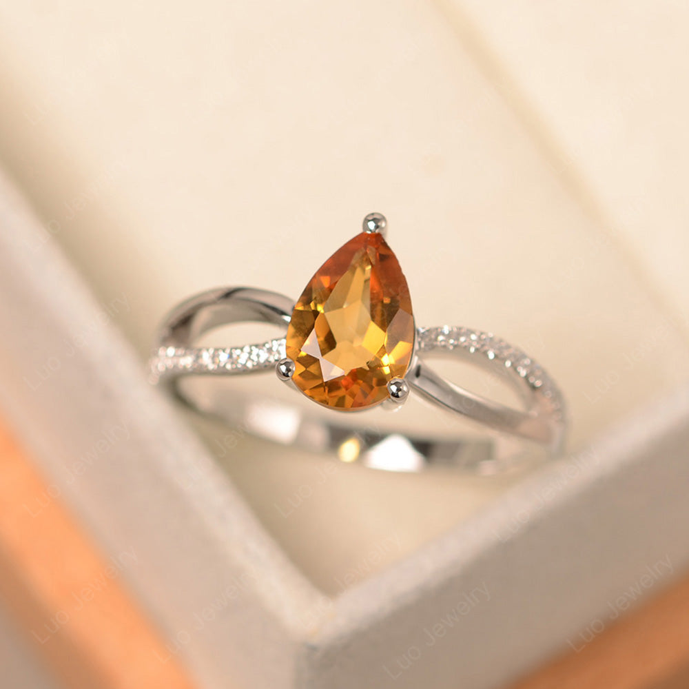 Pear Shaped Citrine Ring Split Shank - LUO Jewelry