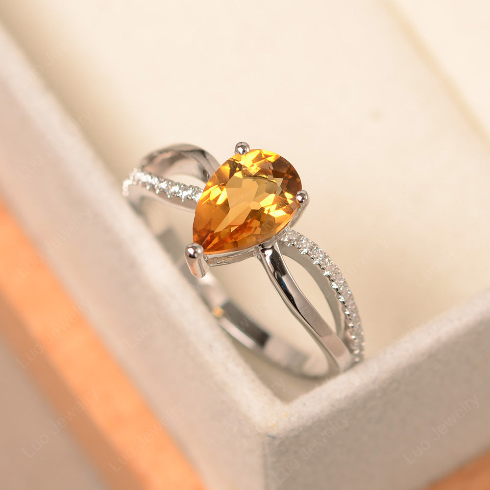 Pear Shaped Citrine Ring Split Shank - LUO Jewelry