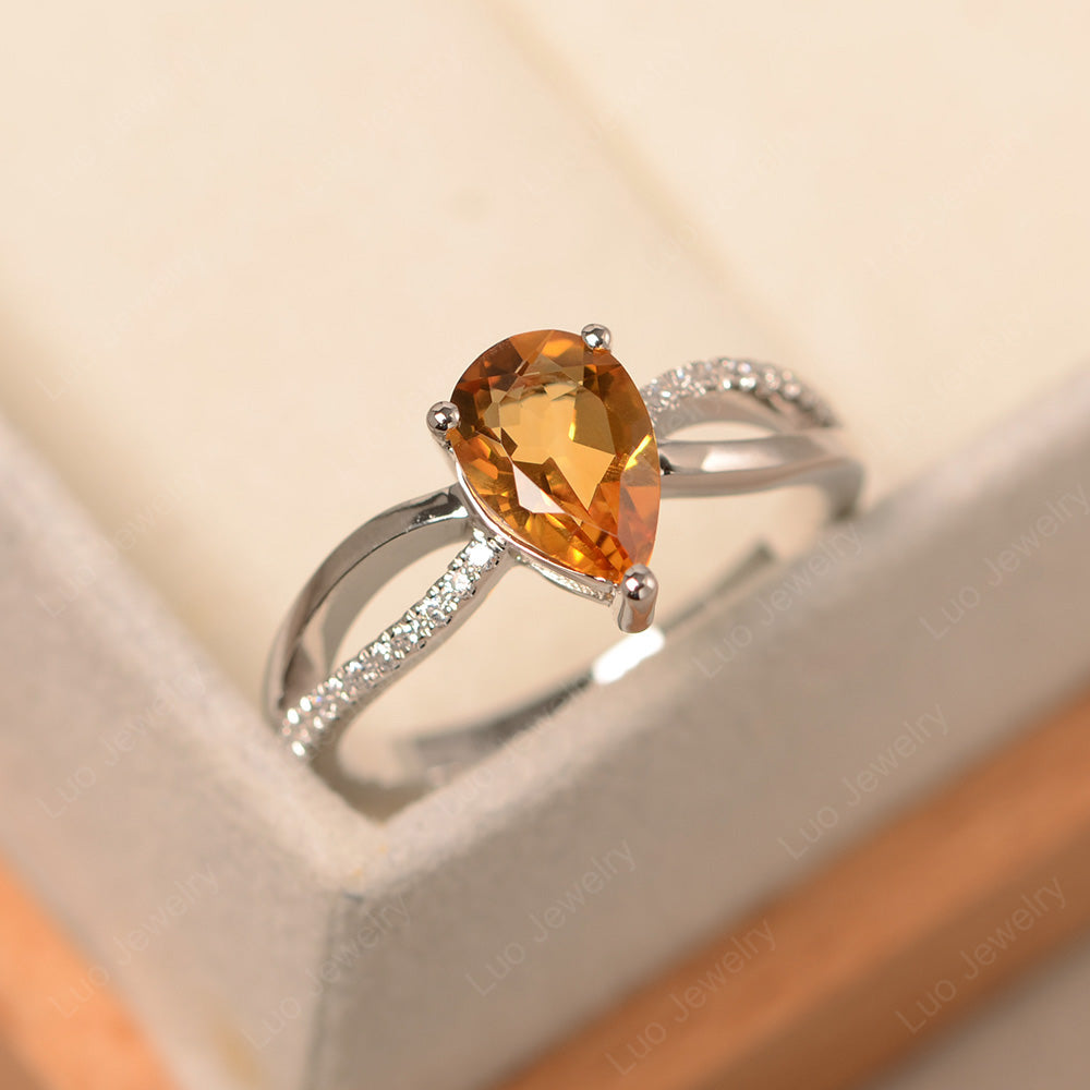 Pear Shaped Citrine Ring Split Shank - LUO Jewelry