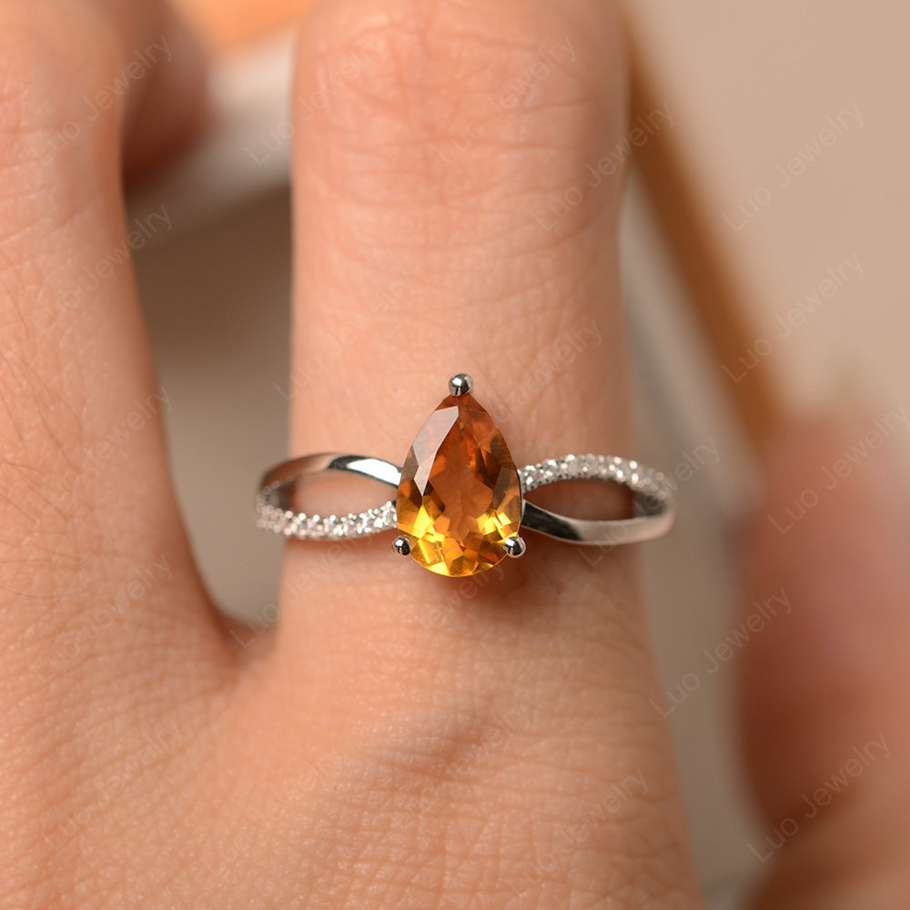 Pear Shaped Citrine Ring Split Shank - LUO Jewelry