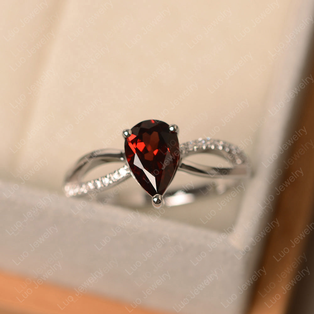 Pear Shaped Garnet Ring Split Shank - LUO Jewelry