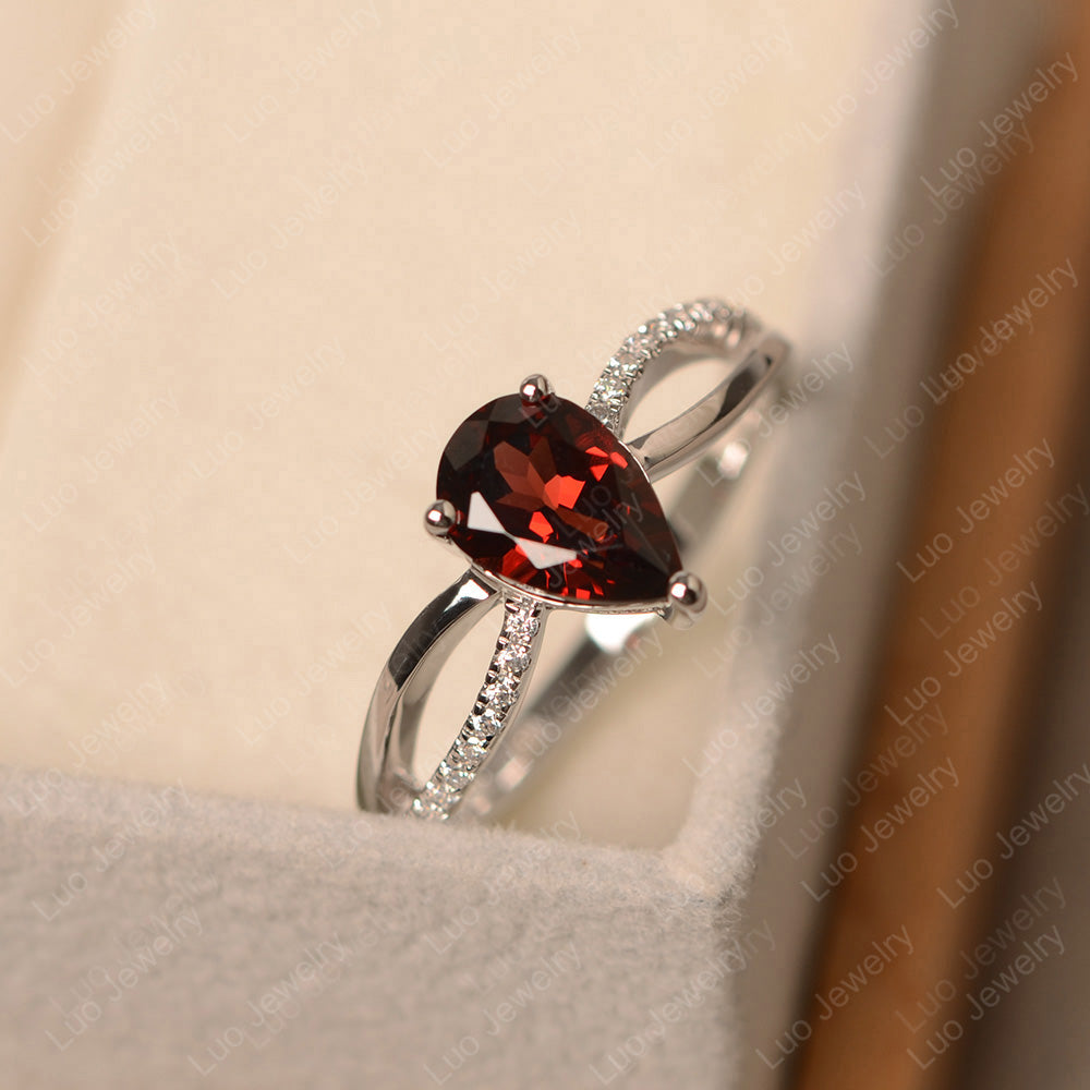 Pear Shaped Garnet Ring Split Shank - LUO Jewelry