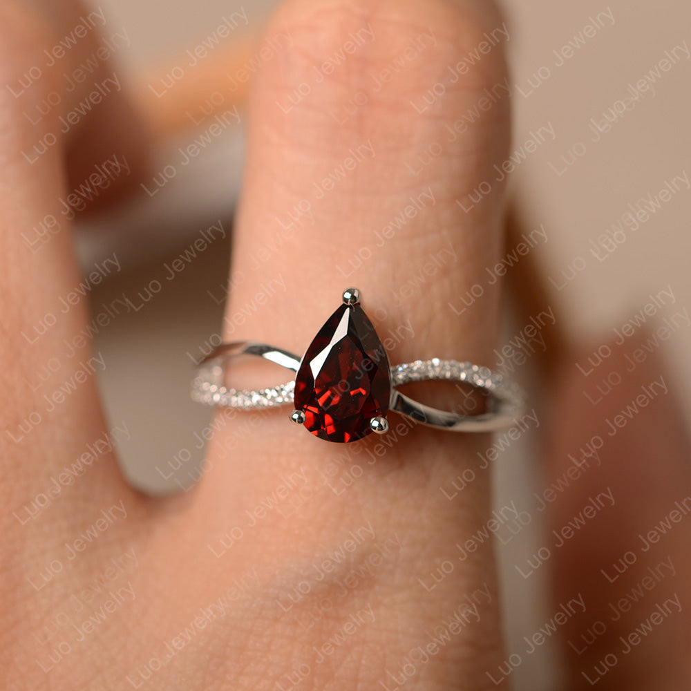 Pear Shaped Garnet Ring Split Shank - LUO Jewelry