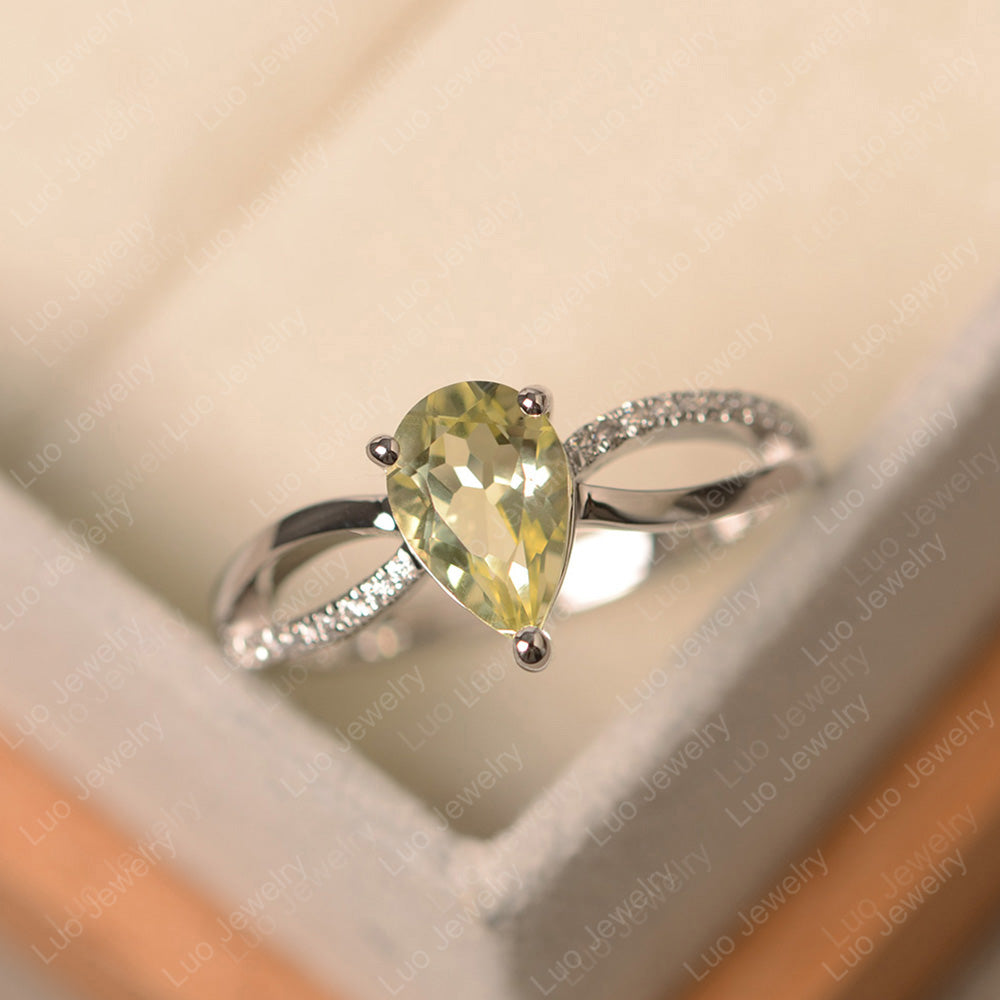 Pear Shaped Lemon Quartz Ring Split Shank - LUO Jewelry