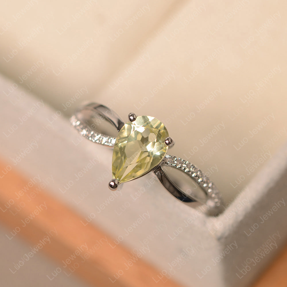 Pear Shaped Lemon Quartz Ring Split Shank - LUO Jewelry