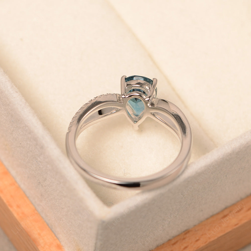 Pear Shaped London Blue Topaz Ring Split Shank - LUO Jewelry