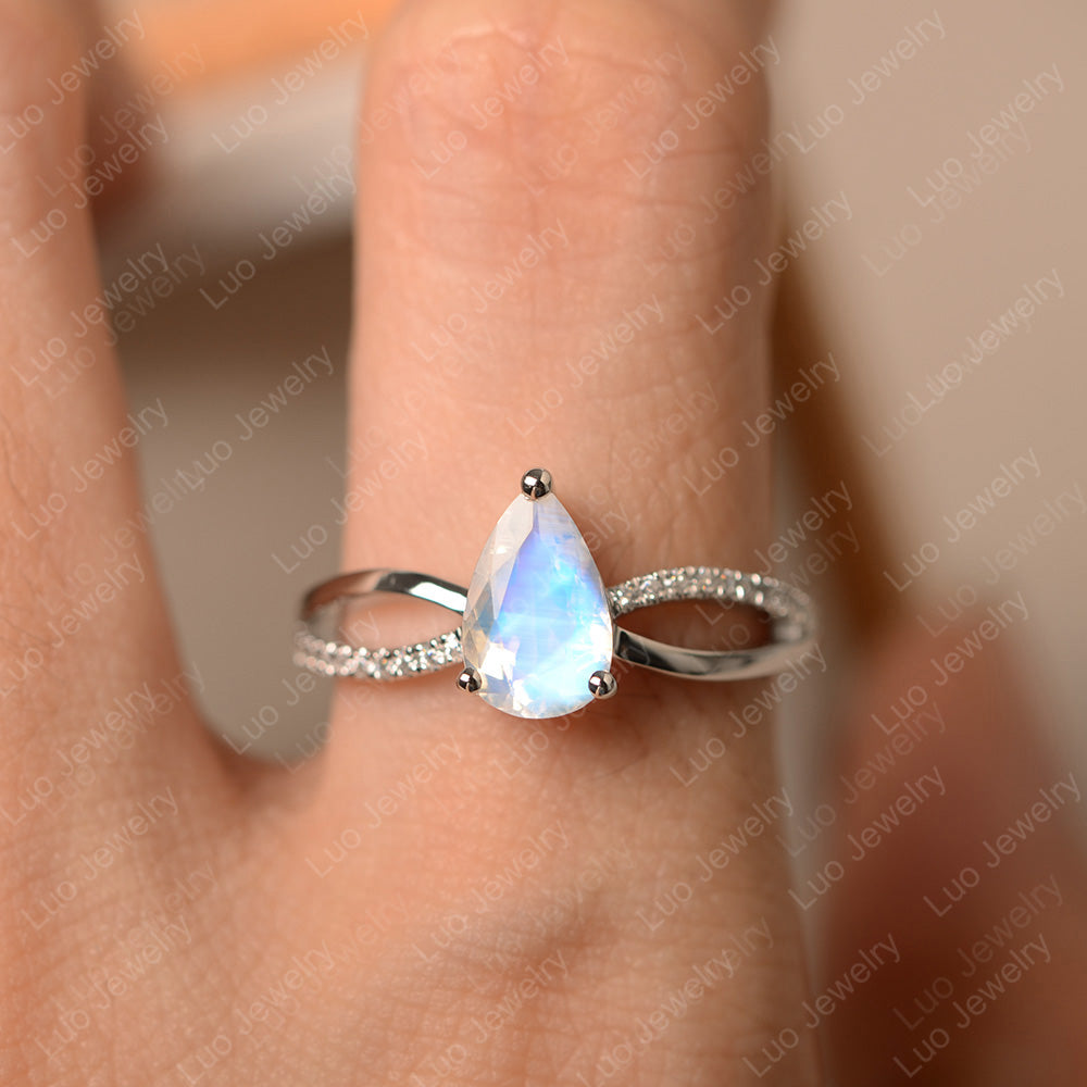 Pear Shaped Moonstone Ring Split Shank - LUO Jewelry