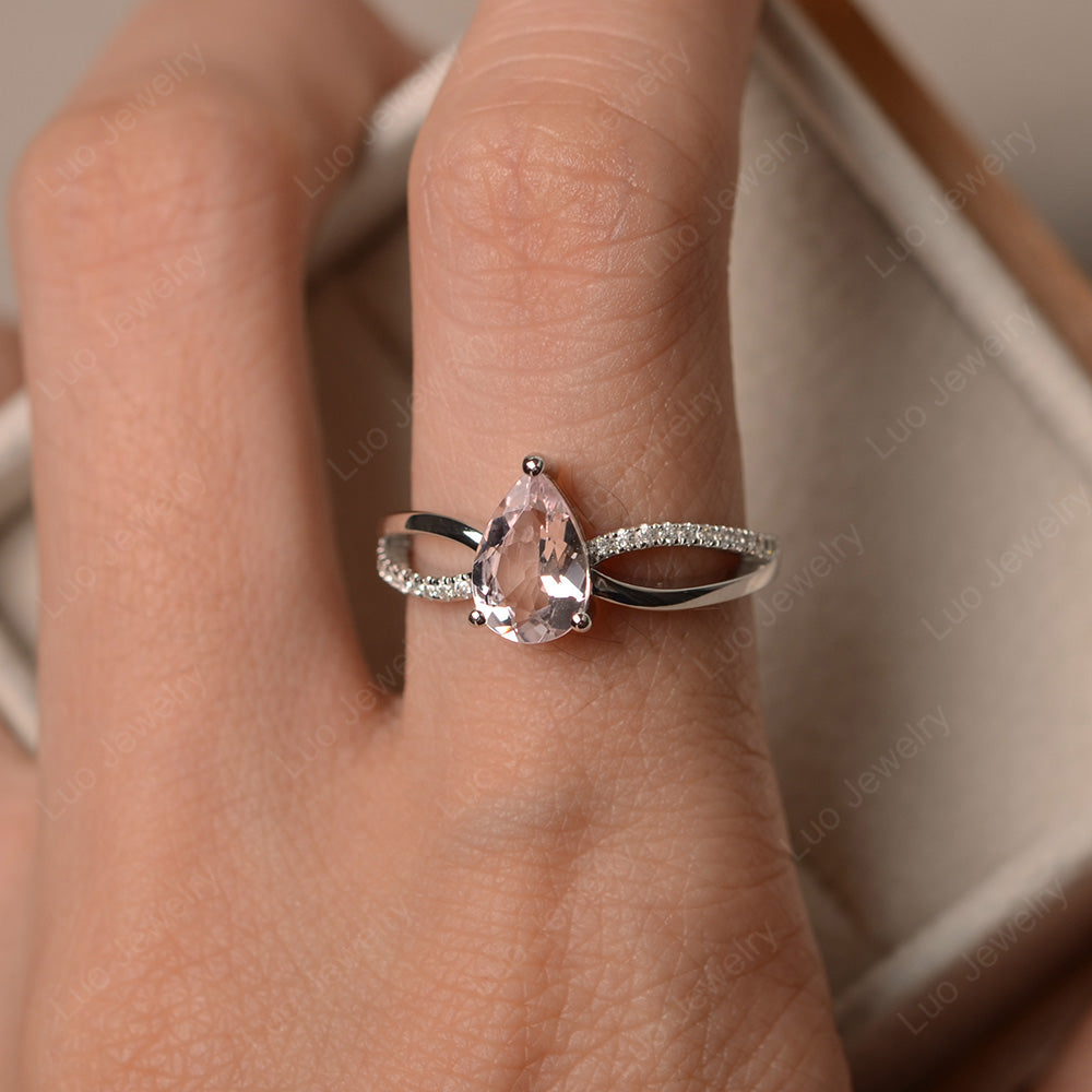 Pear Shaped Morganite Ring Split Shank - LUO Jewelry