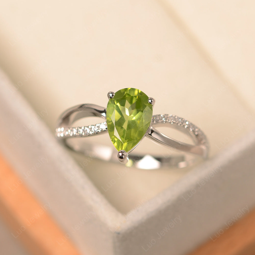 Pear Shaped Peridot Ring Split Shank - LUO Jewelry