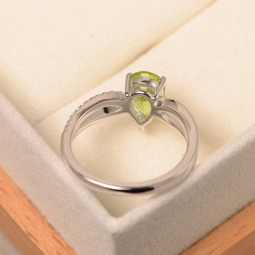 Pear Shaped Peridot Ring Split Shank - LUO Jewelry