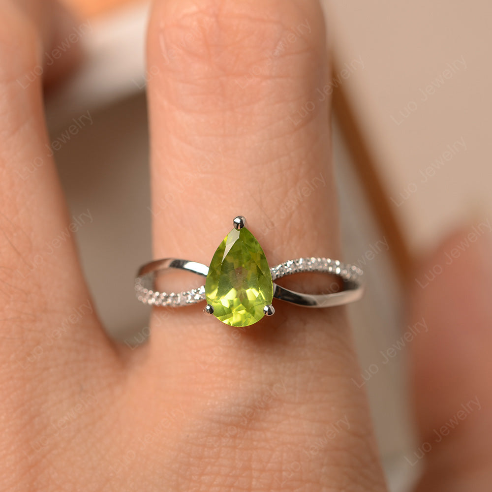 Pear Shaped Peridot Ring Split Shank - LUO Jewelry