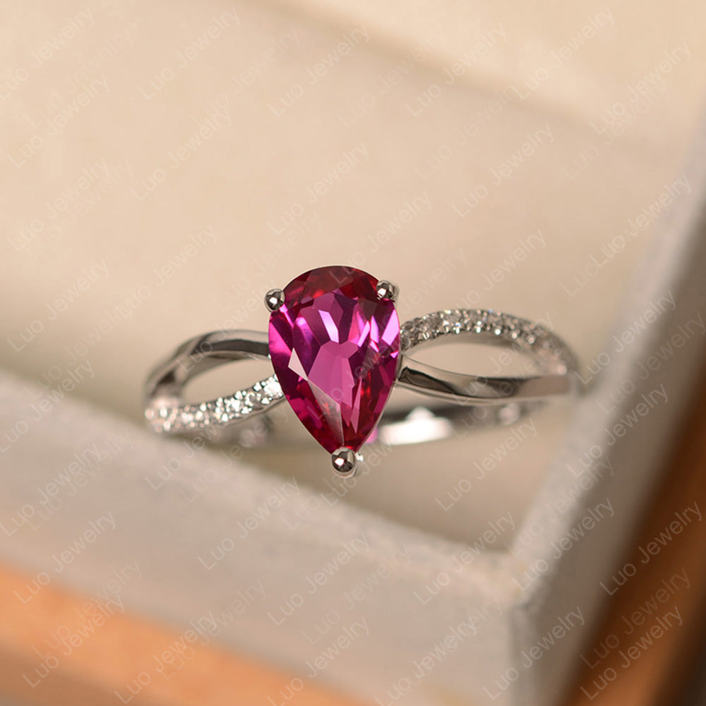 Pear Shaped Ruby Ring Split Shank - LUO Jewelry