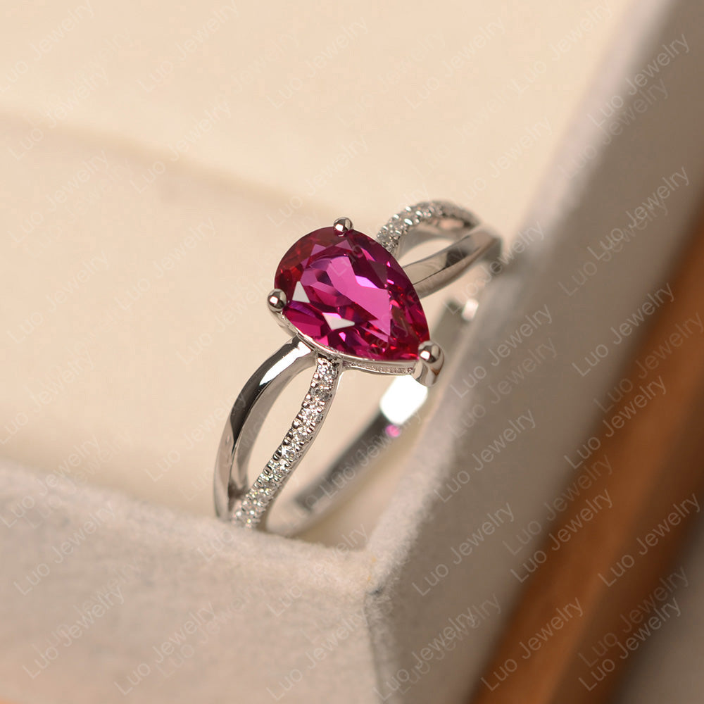Pear Shaped Ruby Ring Split Shank - LUO Jewelry