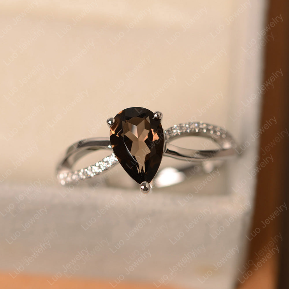 Pear Shaped Smoky Quartz  Ring Split Shank - LUO Jewelry