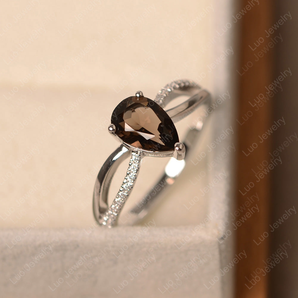 Pear Shaped Smoky Quartz  Ring Split Shank - LUO Jewelry