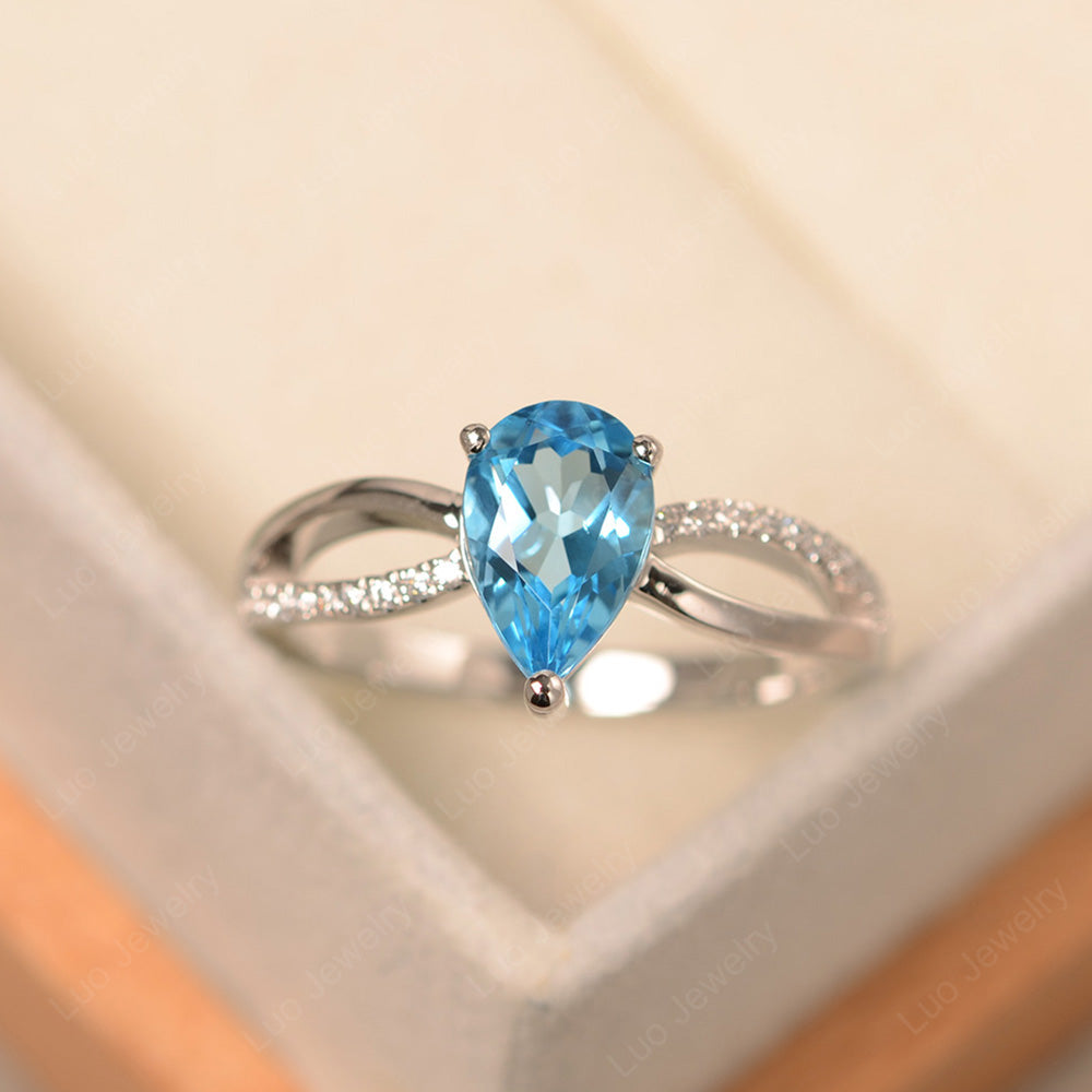 Pear Shaped Swiss Blue Topaz Ring Split Shank - LUO Jewelry