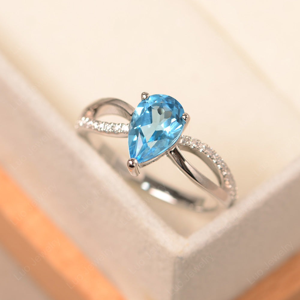 Pear Shaped Swiss Blue Topaz Ring Split Shank - LUO Jewelry