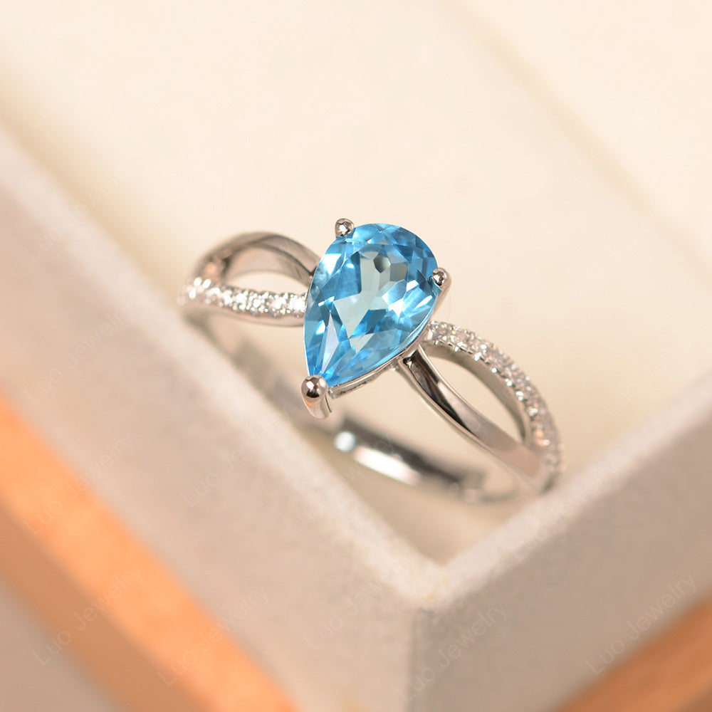 Pear Shaped Swiss Blue Topaz Ring Split Shank - LUO Jewelry