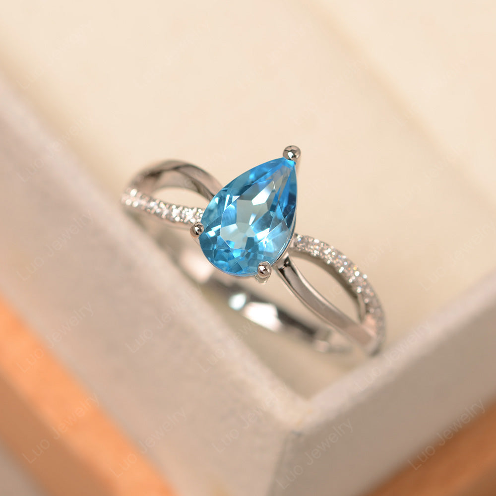 Pear Shaped Swiss Blue Topaz Ring Split Shank - LUO Jewelry